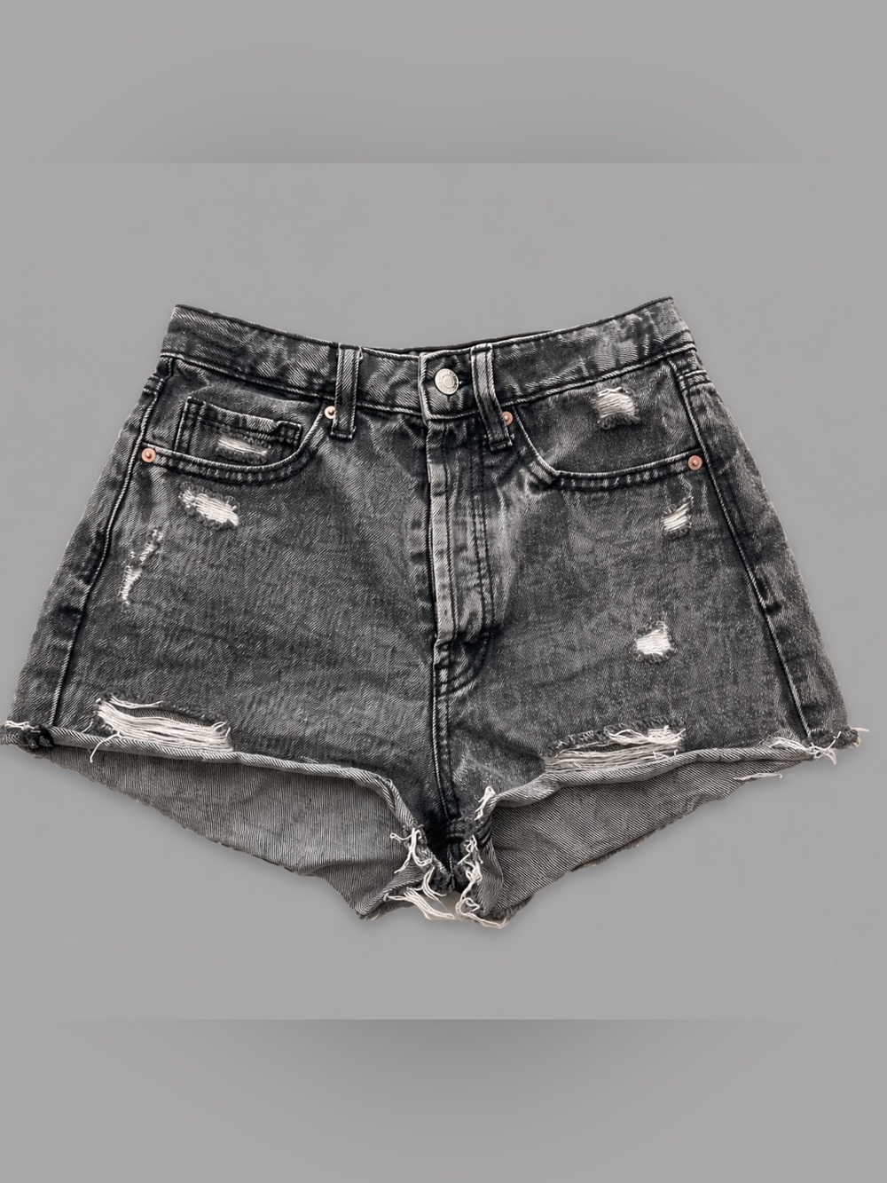 wild fable Distressed High-Waist Washed Black Denim Shorts